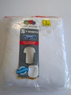 Fruit of the Loom Boy's White Crew Undershirts, 5 Pack, Size Large - New